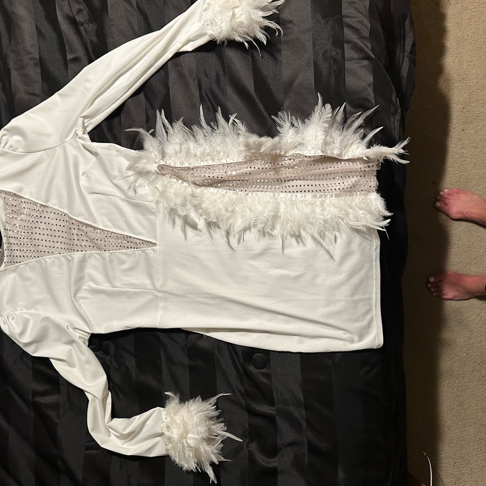 White Feather Trim Dress
